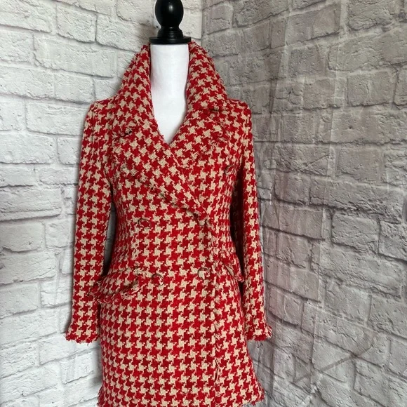 Zara textured houndstooth coat red - Picture 14 of 14